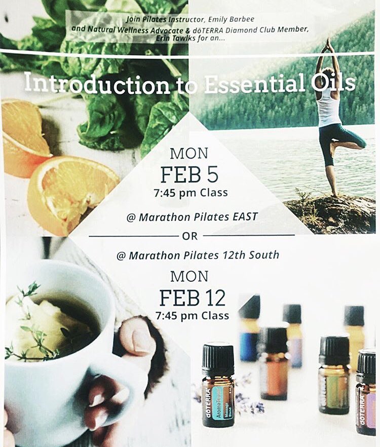 MPilatesNash's tweet photo. Join MP Instructor, Emily Barbee and Natural Wellness Advocate and doTerra Diamond Club Member, Erin Tawlks for an Introduction to #EssentialOils #workshop! February 5 @ 7:45pm at East and February 12 @ 7:45pm at 12S. Hope to see you there! https://t.co/uDo13LWA1f