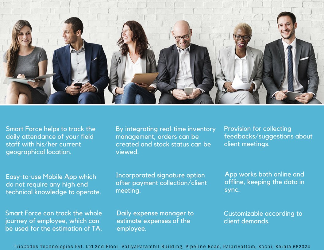 triocodes's tweet image. Are you looking for the best way to manage your field staff effectively ? @triocodes launches our new app for sales force tracking - SMART FORCE. For free demo, please contact us. #smartforce #triocodes #salesforcetracking #fieldstaffmanagement #workforce