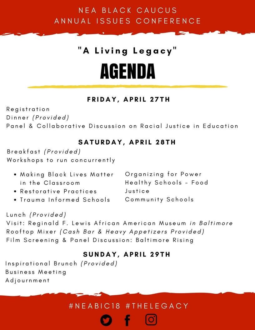 BlackCaucusNEA's tweet photo. "A Living Legacy"
- Surviving, Thriving, and Striving

As educators, activist, and advocates of our communities, we are the change we've been waiting for!

We are our #ancestors wildest dreams.

Register today: https://t.co/zen8T6CgnJ 
#neabic18 #EdJustice #LivingLegacy https://t.co/HJpkOqSX2J