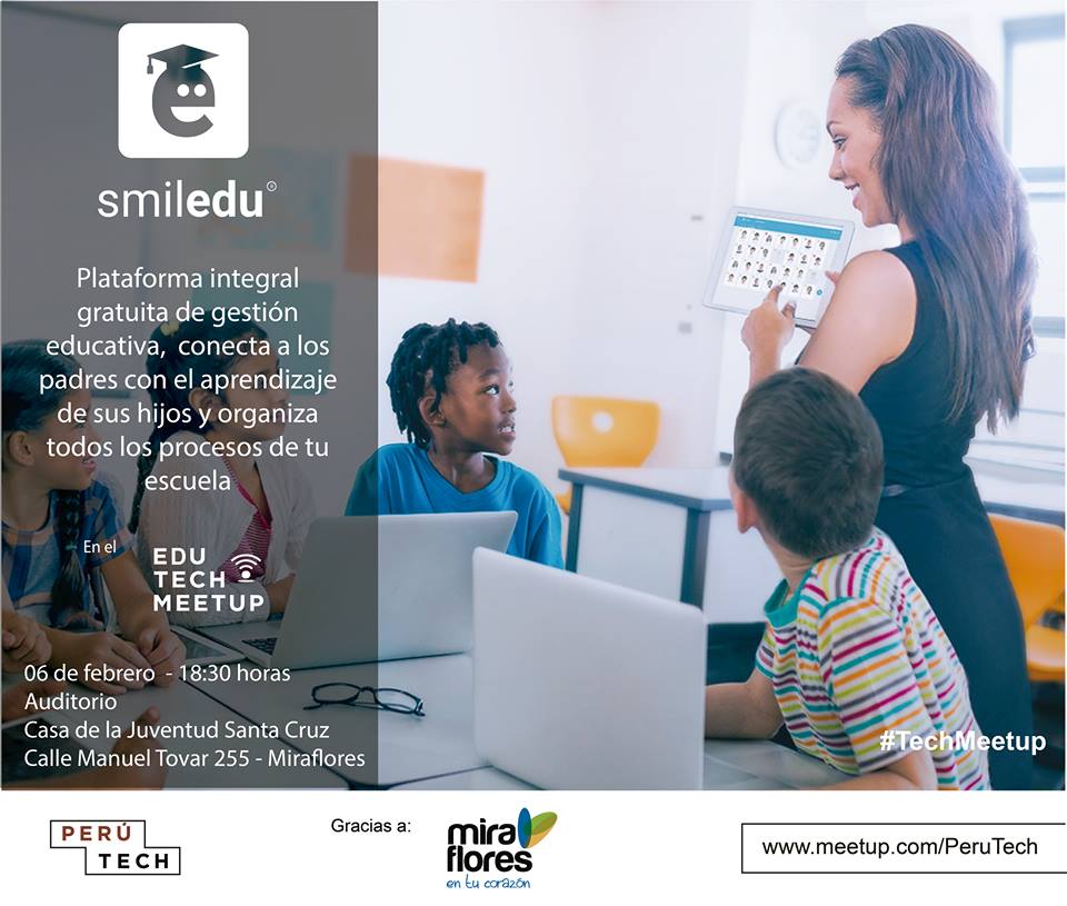 smiledu_com's tweet photo. Visitamos este 6 de febrero a las 6:30 p.m. en el Auditorio de la Casa de la Juventud de la Municipalidad de Miraflores Ingreso libre, previo registro👉https://t.co/EfiuOBotFV Mapa del lugar👉https://t.co/YFpmAUkzjo
¡Los esperamos! :D #Smiledu #EduTechMeetup #TechMeetup #PeruTech https://t.co/SekkaBYdMl