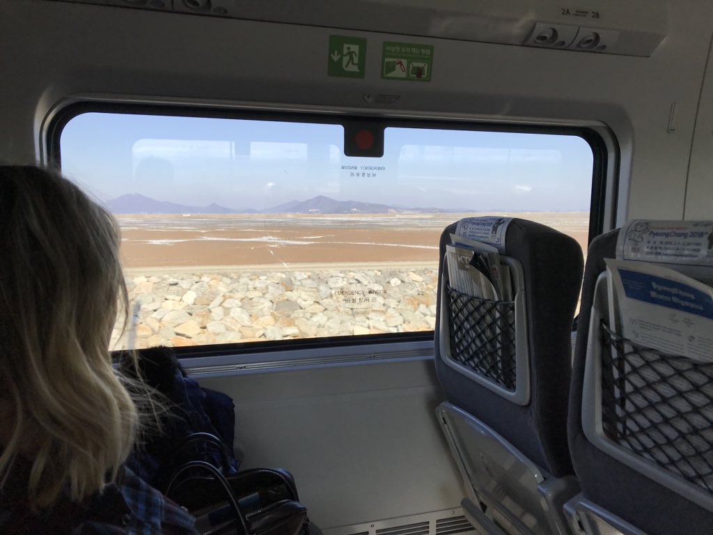 Team_JTA's tweet photo. On our way to #PyeongChang from #Incheon Airport. Super fast transit from plane to train and super fast train! Fab, friendly @pyeongchang2018 volunteers. Great start; good job #POCOG ! https://t.co/LDjgMliEqr