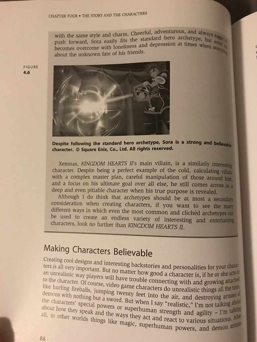 Exilra's tweet image. Found the part with Kingdom Hearts II in my textbook. Does this mean I can say I had to learn about Kingdom Hearts in school?

And for those curious, they used KH for giving examples of character archetypes.