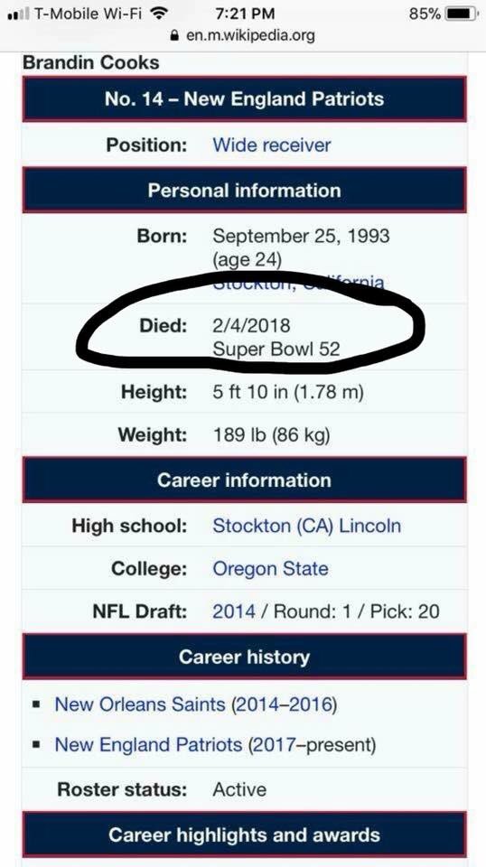 Someone updated Brandon Cooks’ Wikipedia page... #SuperBowl #SuperBowlLII