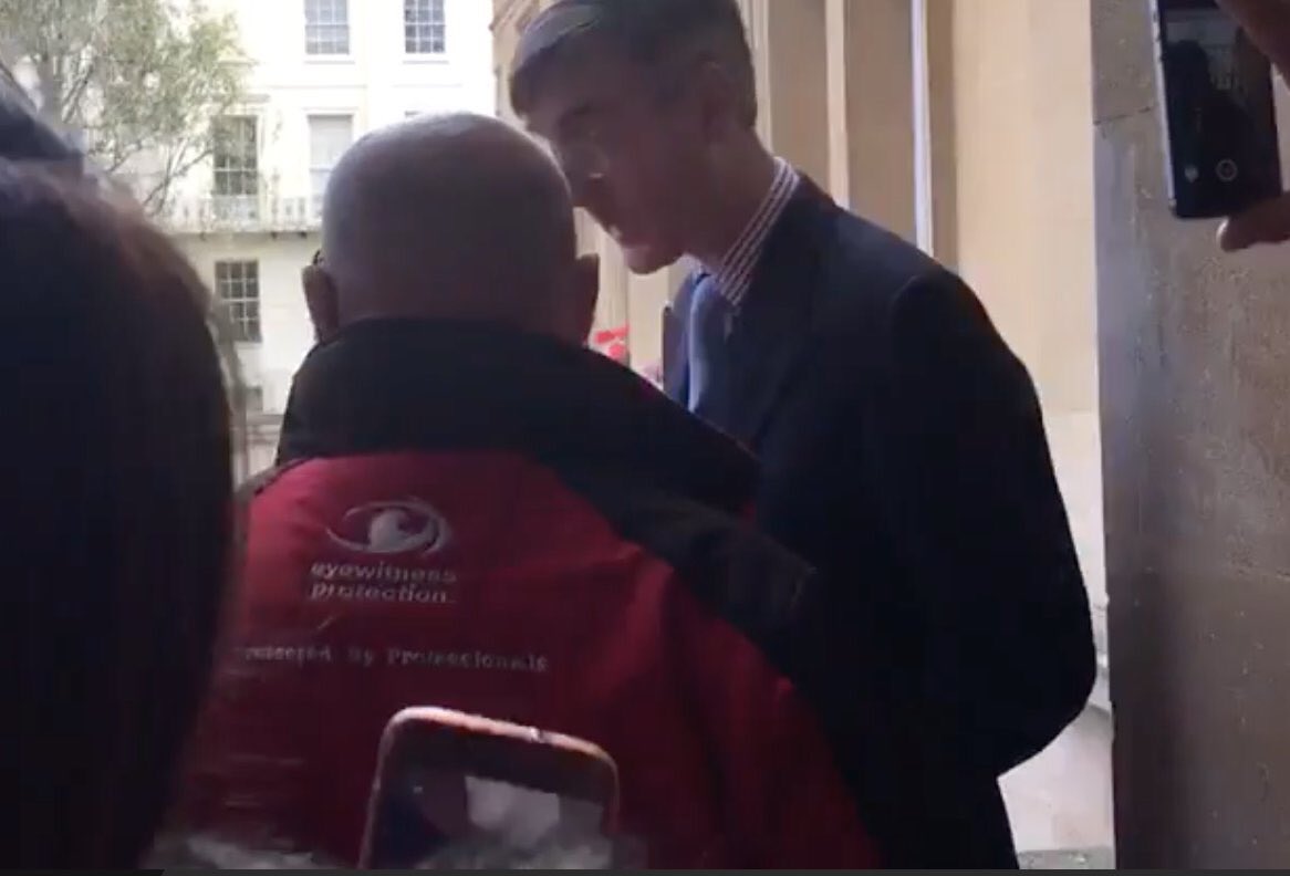peterjukes's tweet photo. Can you answer this question @Jacob_Rees_Mogg? 

The man who appeared to punch a woman and start the UWE fracas appears to be part of your @Eyewitnesspro security team. 

Yet you are reported as saying you didn't know him. 

Can you clarify? 

(HT various internet sleuths) https://t.co/B9QcaGyG2L