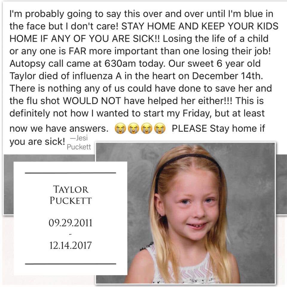 HeyKitty's tweet photo. @Jezebel Just did this story about #TaylorMarie ... her mom's message is: STAY HOME if you're sick https://t.co/fJX0g95TGa