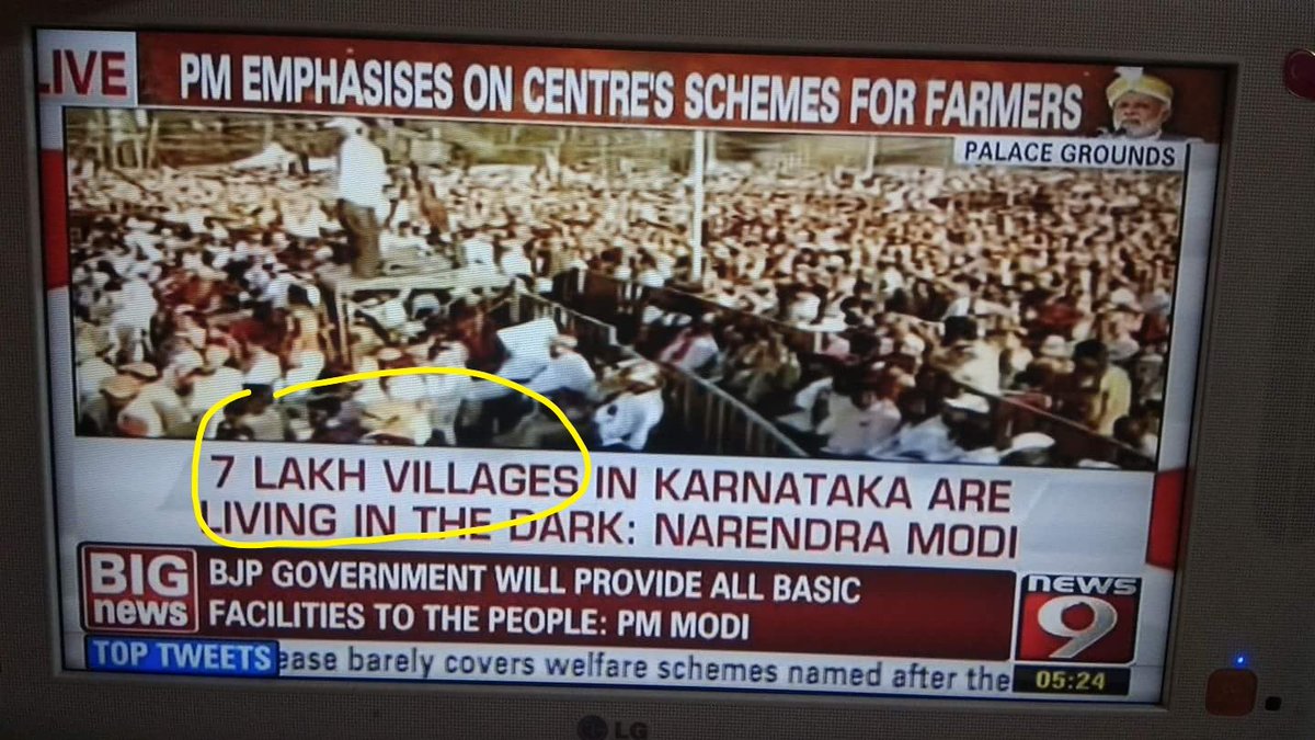 GauravPandhi's tweet photo. There are 6,40,867 villages in entire India, let alone Karnataka; 80% of these were electrified by 2014. 

An example of deliberate lies by PM Modi in election rallies. https://t.co/NadqaJTQhk