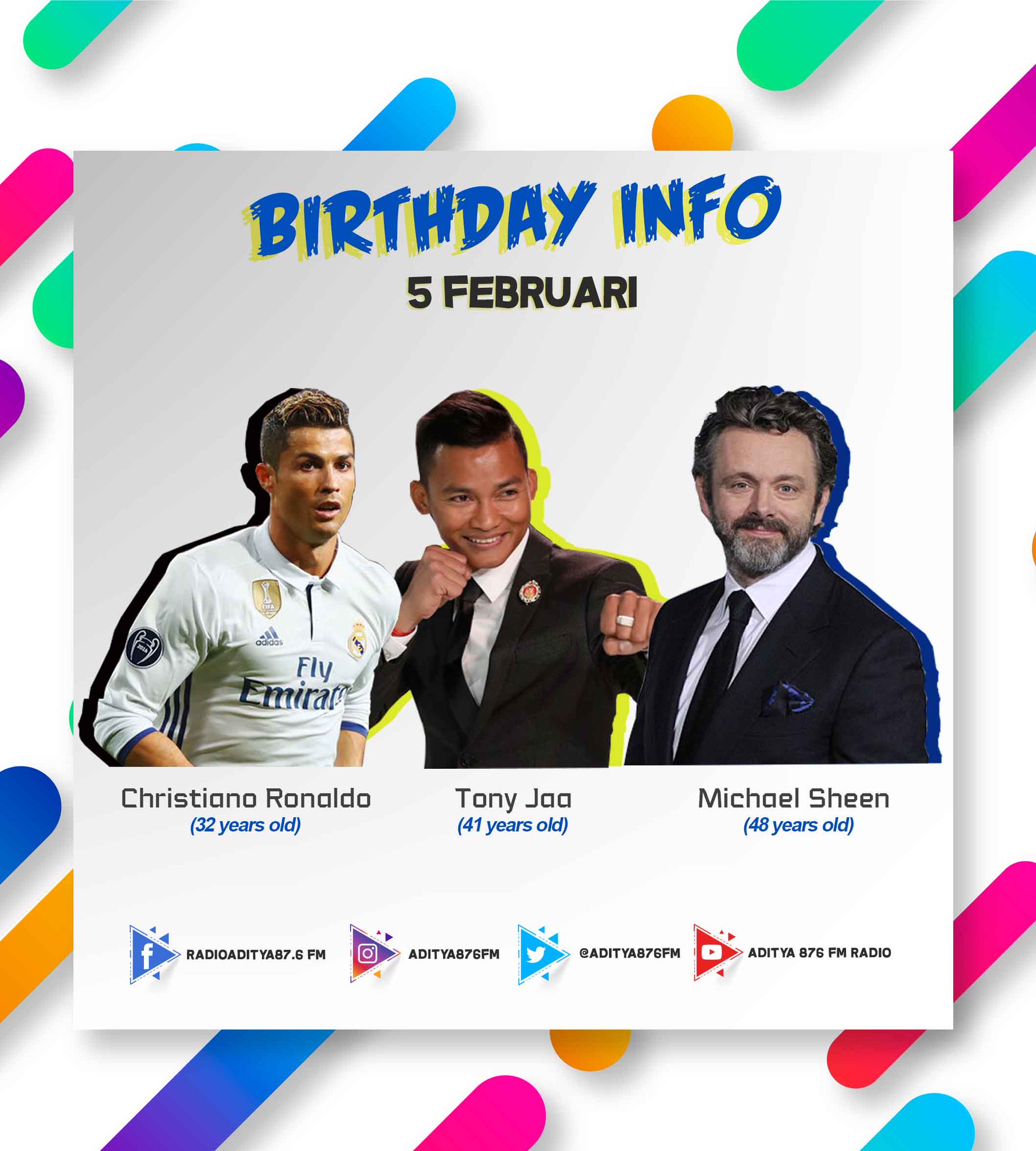Happy Birthday Christiano Ronaldo, Tony Jaa & Michael Sheen ! 
