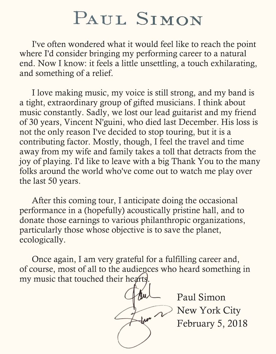 A message from Paul Simon — February 5, 2018
paulsimon.com