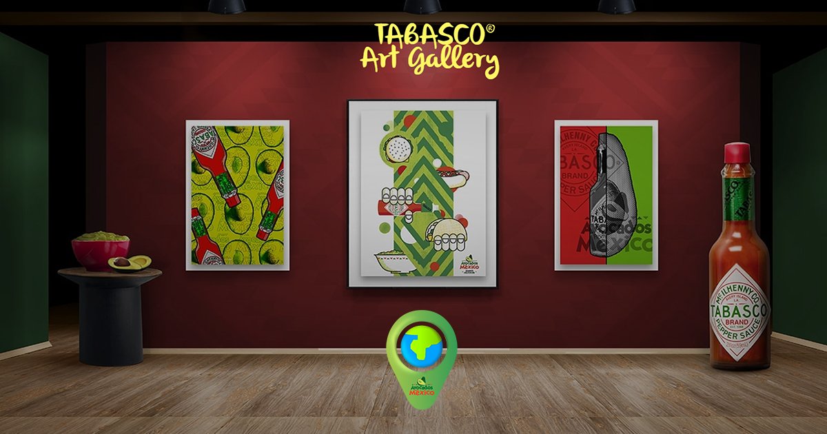 FeinTastingFood's tweet photo. To help celebrate 150 years of TABASCO, we've set up an art gallery just for them! Bask in the beauty of TABASCO when you make your first guac burger! #GuacWorld #TeamTABASCO #Sweepstakes #SB52 - https://t.co/GdaNTjkVMN https://t.co/WlBRX2fn6j