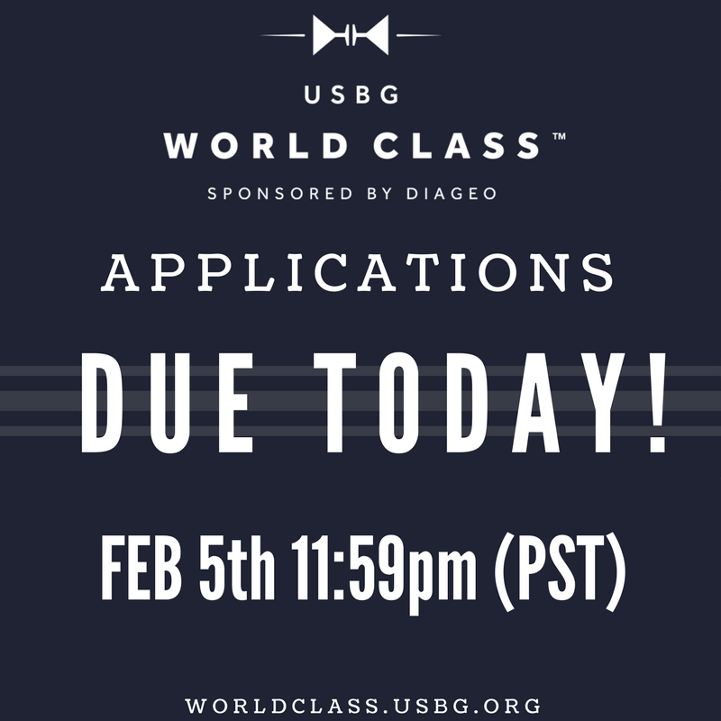 WorldClassUS's tweet image. URGENT! Today's the deadline for World Class US 2018 Application.  Hit submit before 11:59PM (PST) worldclass.usbg.org #usbg #worldclassus #worldclass2018 #diageo
