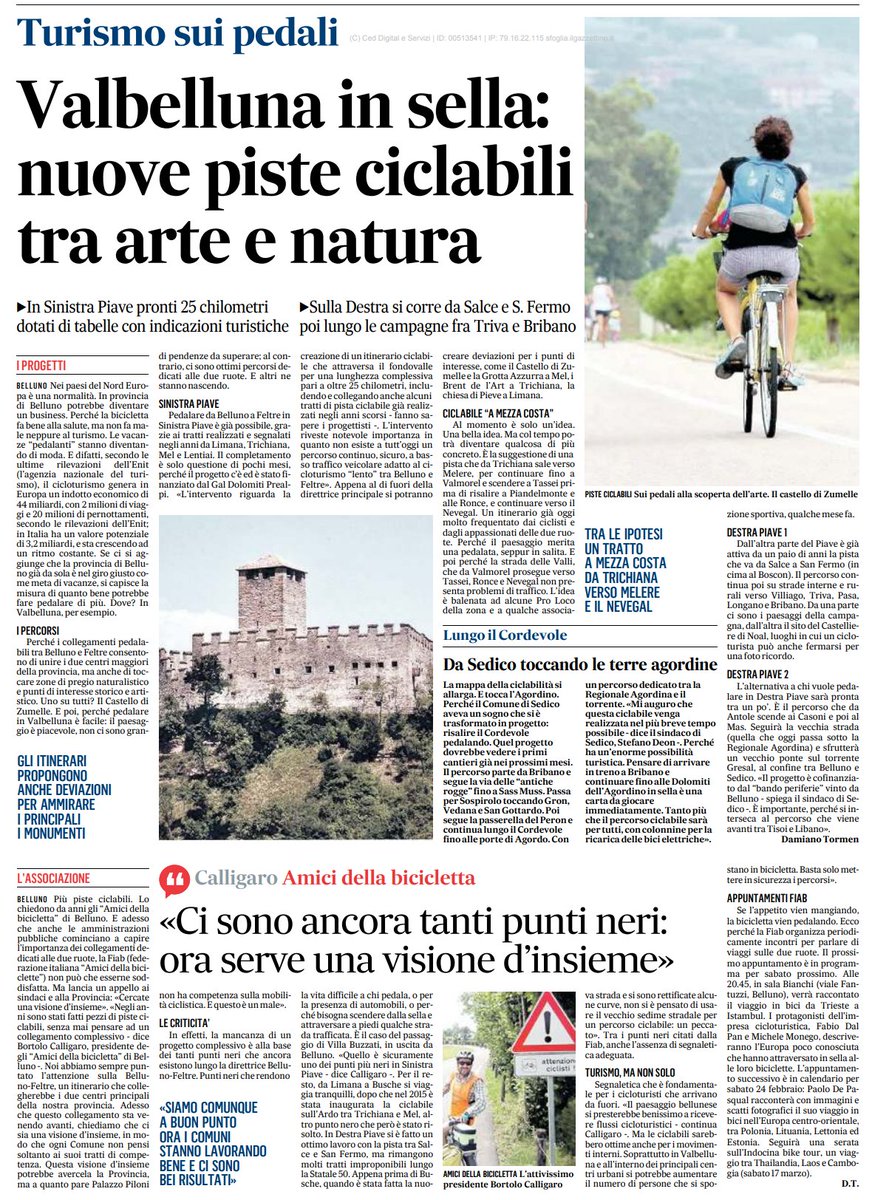 GalPreDolomiti's tweet photo. TURISMO SUI PEDALI
"Valbelluna in sella: nuove piste ciclabili tra arte e natura"
#facciamolonoi2020 #progettichiave #daLagoaLago https://t.co/H7btLfXpVA