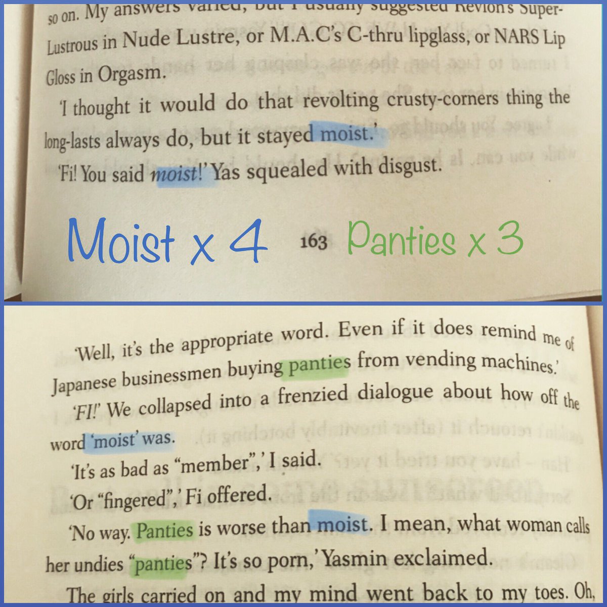kitchenlang's tweet photo. My favourite bit from Air Kisses by Zoe Foster Blake @zotheysay 
Moist vs Panties...which one do you hate more? It’s panties for me!#moist https://t.co/LaB2huIh6c