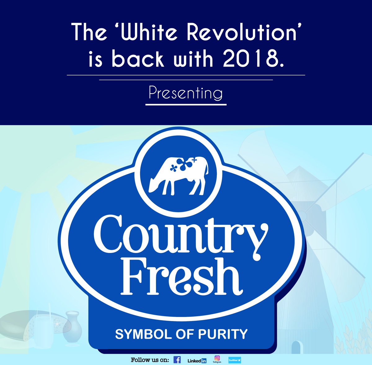 CountryFreshInd's tweet photo. Here is the #revolution in the #DairyIndustry, 'Country Fresh', a name symbolic of #purity and #freshness.
Follow #CountryFresh on Facebook, Twitter, Instagram and LinkedIn to know more about us. 
#CountryFresh
#RevolutionInDairy
#BestGhee #PurityAtPeak https://t.co/bWu2z0DopG