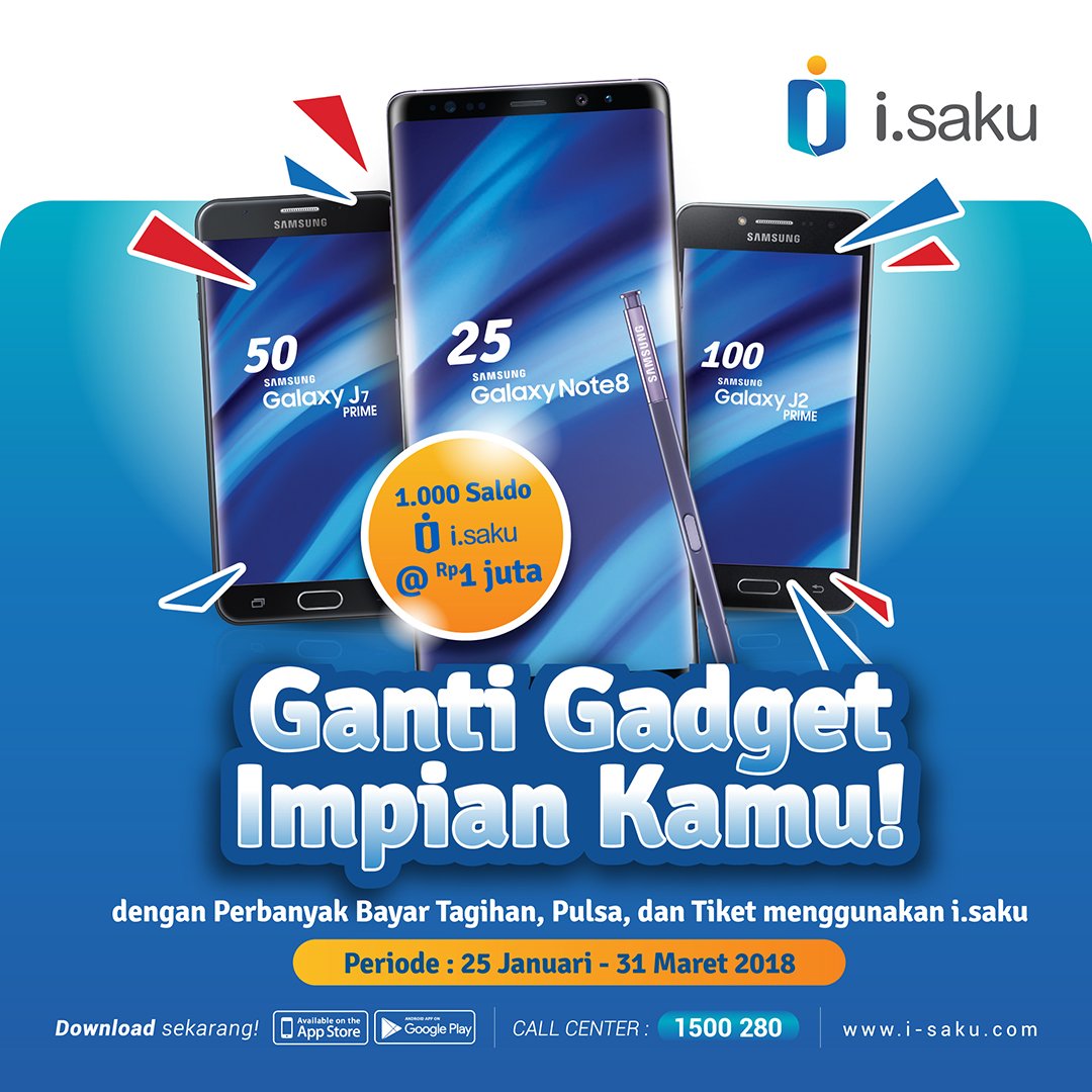Halo Sobat! Mau dapatkan gadget keren dan saldo i.saku 1 juta? Dengan bayar tagihan, pulsa, atau tiket di Indomaret menggunakan i.saku. Ayo perbanyak transaksi kamu dan ikuti undiannya! S&amp;K Berlaku. Info selengkapnya cek indomaret.co.id  #isaku #undian #indomaret #gadget