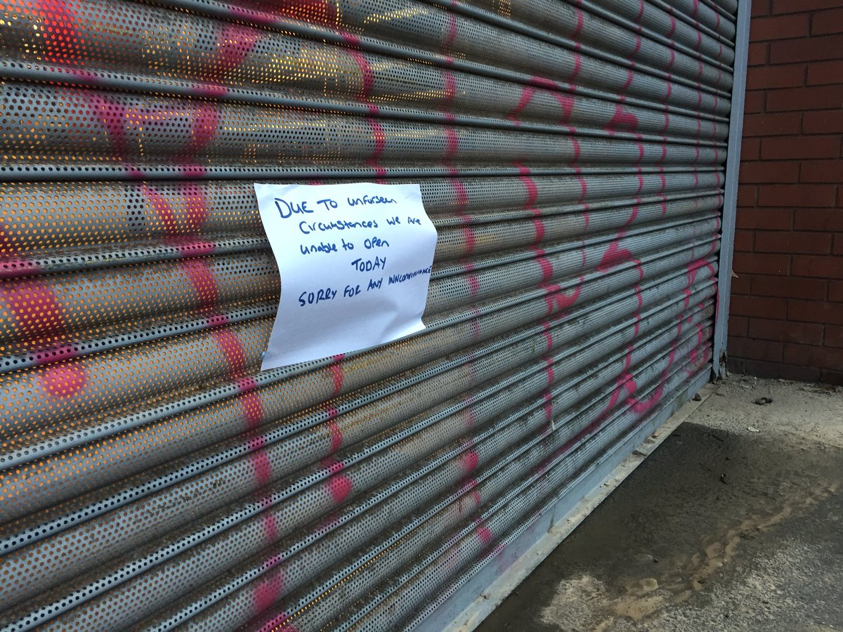 Some of the businesses on Oxford Road are shut this morning because of the burst water main. This sign is on the front of the door at Greggs: