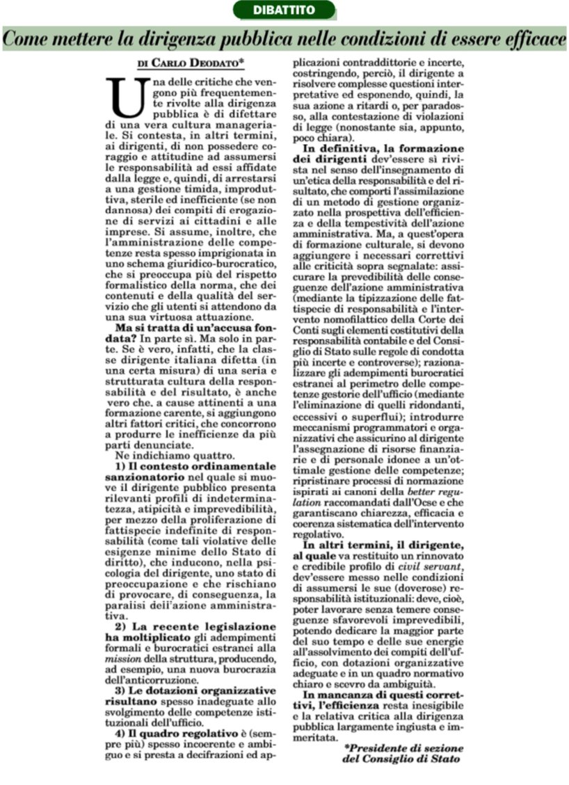Consigli di lettura: su <a href="/ItaliaOggi/">ItaliaOggi</a> il Presidente di sezione del Consiglio di Stato <a href="/CarloDeodato/">Carlo Deodato</a> mette in campo ottime idee per affrontare la #riforma della #pubblicaamministrazione: una riforma lunga, complicata, che va fatta bene.