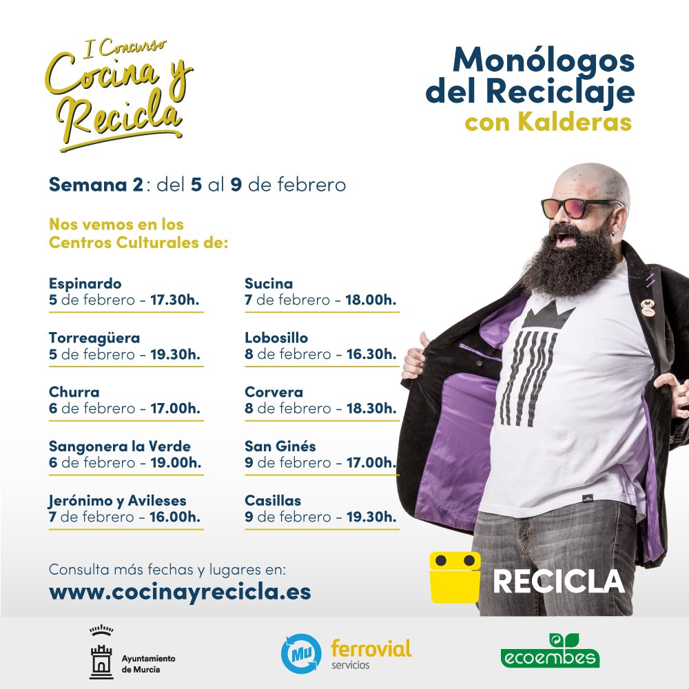 ¿Todavía no has asistido a los Monólogos del Reciclaje?🤔
Risa, reciclaje y cocina. Todo lo que no sabías sobre el reciclaje en el hogar contado de la forma más divertida por el cómico <a href="/Kalderas_/">ＫＡＬＤＥＲＡＳ</a> ¡Asiste y llévate el delantal de la campaña! Más info en cocinayrecicla.es