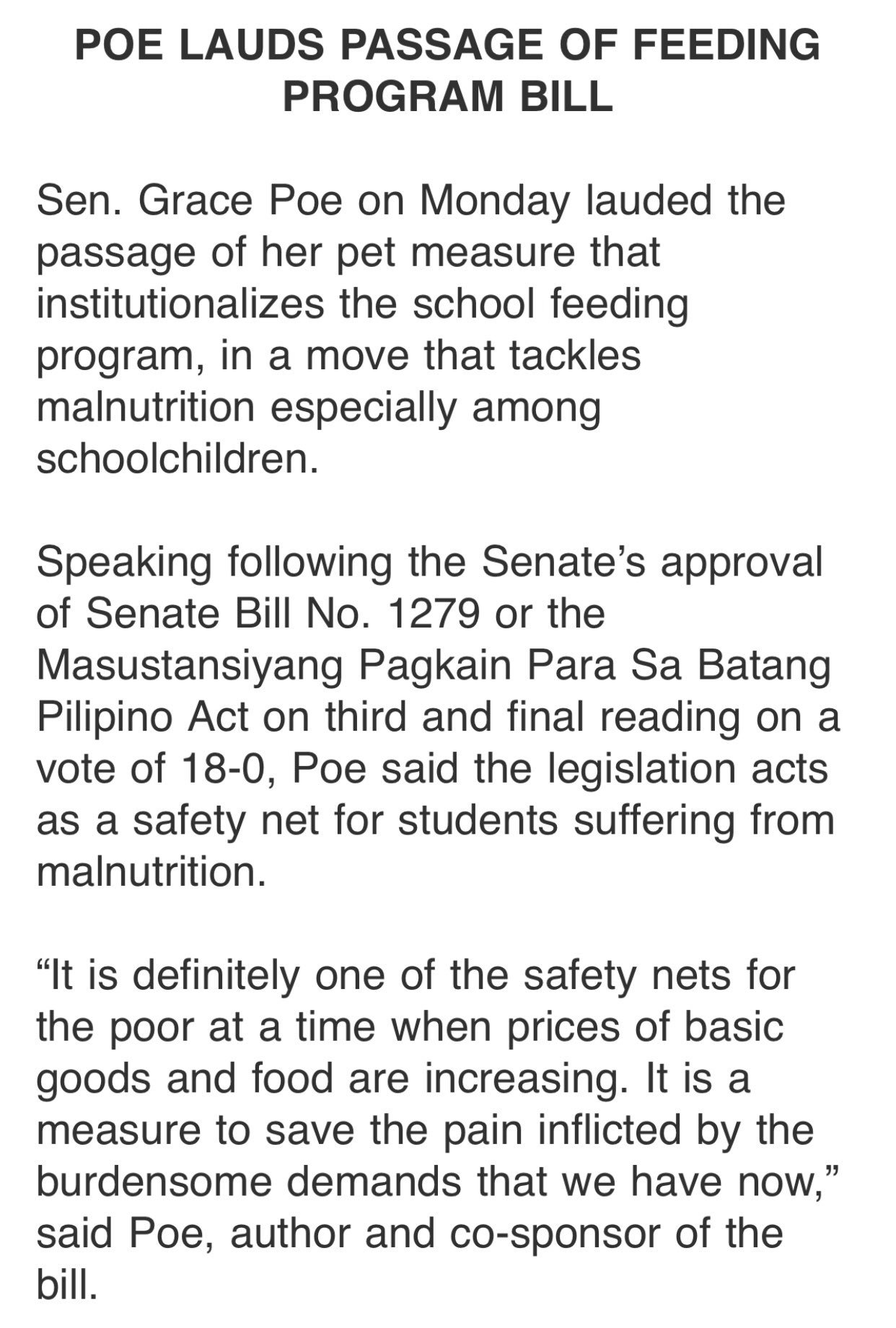 Grace Poe On Twitter Higit Pa Walang Leakage Kung Diretso Sa Sikmura Ng Ating Mga Anak Ito Po Ang Ating Investment For The Future Ako Y Nagpapasalamat Kasi Ngayon Kung Ito Ay Maipapasa