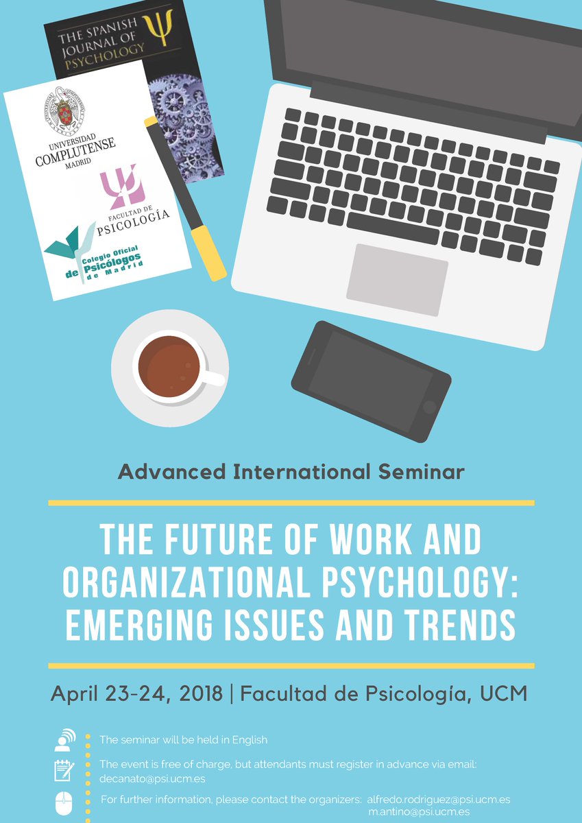 WOPPMaster's tweet photo. 📢Check this out: "The future of Work &amp; Organizational Psychology: Emerging Issues and Trends" at @unicomplutense. Hot topics in WOP, experts in the field, nice location and free of charge! @ProfABBakker @nikolaou Hans de Witte Sabine Sonnentag @KarinaMNielsen Vicente Gonzalez https://t.co/gUVvScB5sD