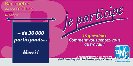 UNSA_Education's tweet photo. Incroyable, vous l'avez fait ! 30 000... 30 000 à avoir donné votre parole lors de notre baromètre des métiers. Merci ! Et pas de panique pour les retardataires , c'est jusqu'au 15 février ici: https://t.co/cOxmI4iytQ #UnsaAvecVous #Barometre #MonMetierMonAvis https://t.co/a98Kf4Hrxx