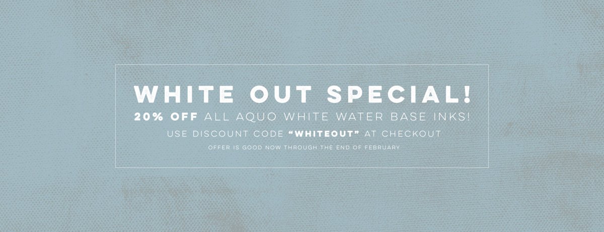 TechSupportSPS's tweet image. 20% OFF all Aquo white water base inks! #ScreenPrinting #ecofriendly #waterbase #inks