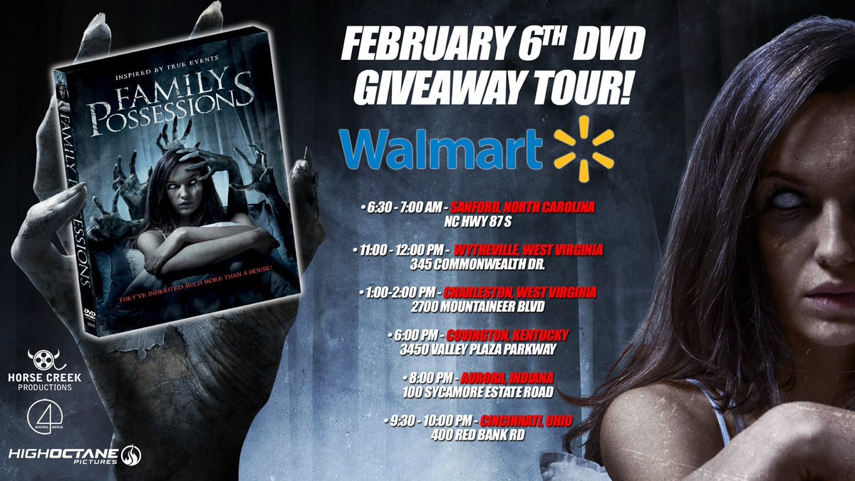Here is your chance to get a free <a href="/FPossessions/">Family Possessions</a> dvd. Meet us at these locations and times. First person gets a dvd!  More details on FB! #indiehorror #paranormal #horror #felissarose #markpatton #horrormovies