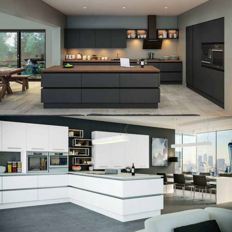 Our Handle-less Rail is available in 2 colours that is very easy to install in vertical and horizontal positions. See below our Satin Chrome and Satin Black options.