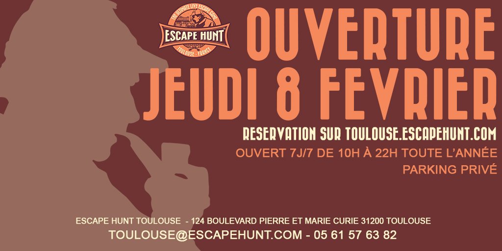Escape Hunt Toulouse ouvre enfin ses portes !
Pour l'occasion, nous avons créé un code promotionnel de 10% de réduction uniquement pour les 10 premières réservations 🔥 !
Code -10% = OUVERTURE_10P
Rdv sur toulouse.escapehunt.com  !
@EscapeHuntTLS #escapegame #ouverture #toulouse