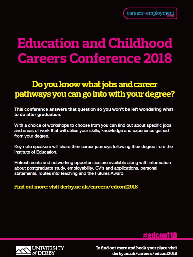 derbyunicareers's tweet image. 📅upcoming event!📅

If you are an education student or looking towards a future career in the sector this event is a must-attend!👍

Go to: derby.ac.uk/careers/edconf… to find out mroe details and to book a place! #uodcareers #CESevents