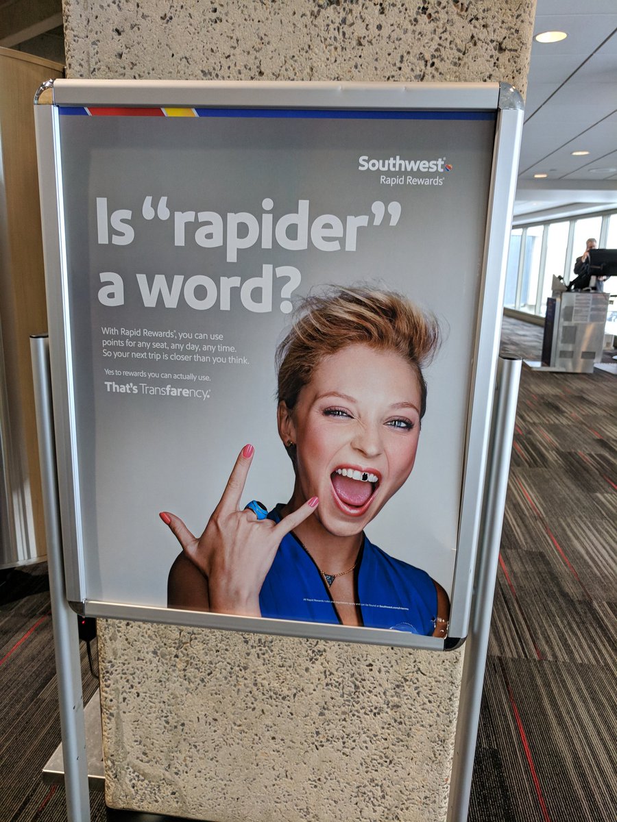 eightonesixkc's tweet photo. @SouthwestAir you really have gone punk with your marketing. I'm not sure if the missing front tooth will appeal to the broader market though. @KCIAirport @JustinMeyerKC #gate32@MCI https://t.co/CTIZoUfiwN