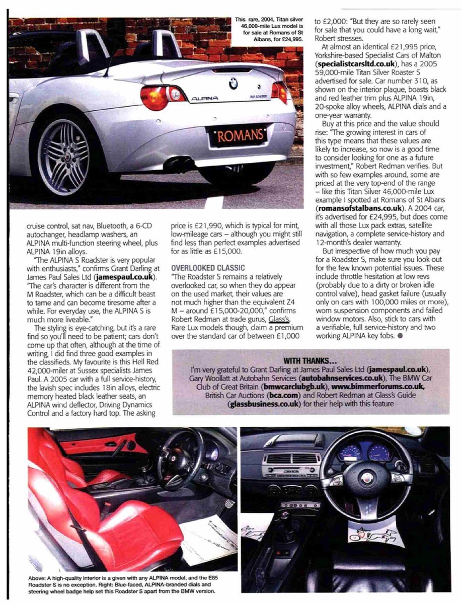 autovista_group's tweet photo. .@BMWCARMAG quotes @GlassGuide Car Editor in article: ‘Fast and Luxurious’ on the #BMWE85 #Roadster S “When they do appear on the used market, their values are not much higher than the equivalent Z4 M-around £15,000-20,000, confirms Robert Redman at trade guru’s, Glass’s” cont.. https://t.co/b7YRPTnFrW