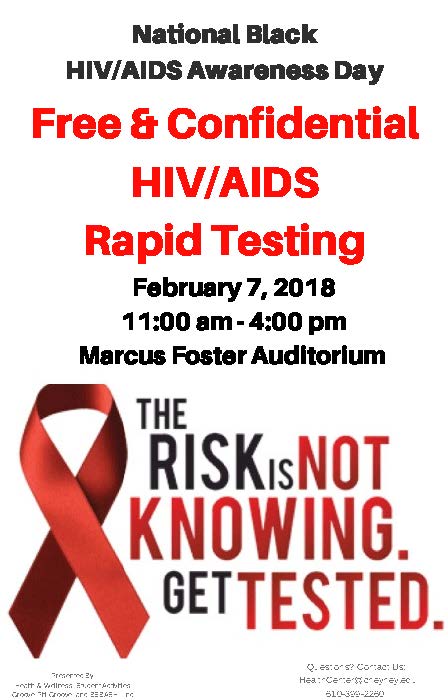 CheyneyUniv's tweet photo. Wed. Feb. 7, 2018, is #NationalBlackHIVAIDSAWARENESSDAY. CU is encouraging the campus community to get educated, get tested, get involved and get treated. We will offer information on AIDS/HIV in the African American community &amp; FREE + CONFIDENTIAL testing. Details below. #NBHAAD https://t.co/BVrQEVpdPH