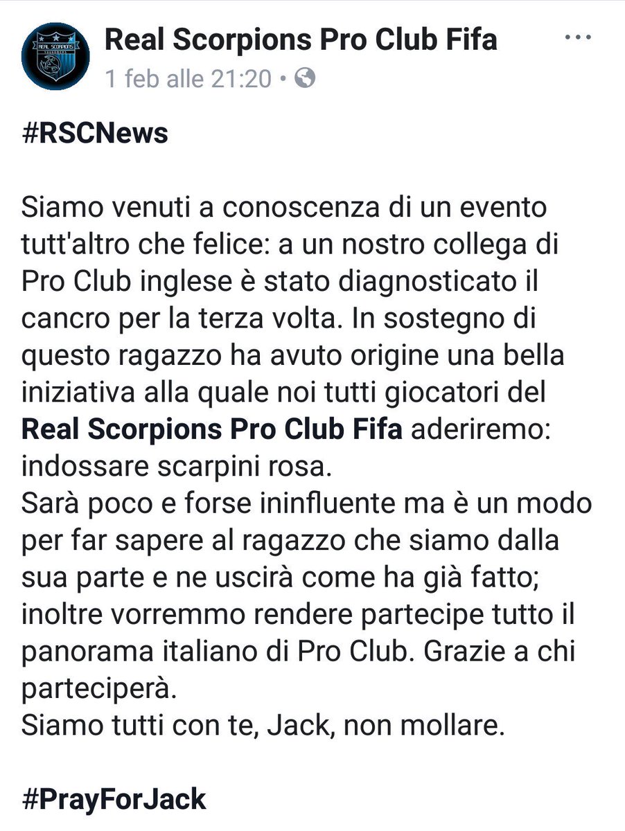 virtusproclub's tweet image. #PrayForJack 
La #VPC risponde presente. Stasera scenderemo anche noi in campo con gli scarpini rosa

#InRoboreVirtus jack! Non mollare!
