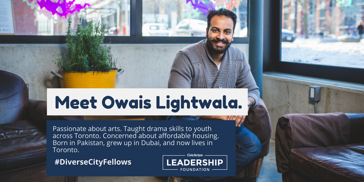 CivicActionCA's tweet photo. This is Owais Lightwala. Managing Director of @theatrewhynot where he is responsible for everything that happens #behindthescenes. He mentors artists + producers + consults arts orgs + taught drama skills to youth. https://t.co/D7TbSs38y9 #DiverseCityFellows https://t.co/YiXzteo3KL