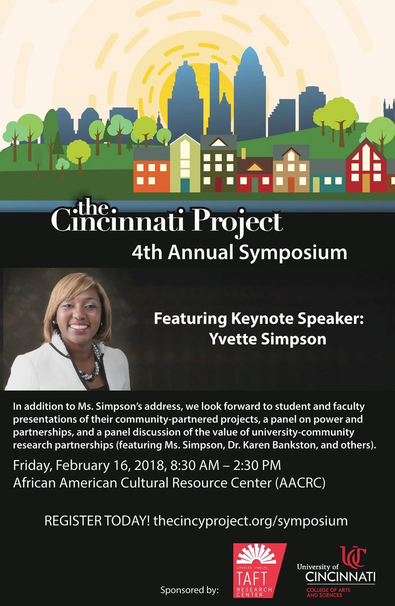 PALimbach's tweet photo. Be sure to RSVP for @TheCinciProject 4th Annual Symposium for research findings!

Feb. 16, 8:30-2:30pm @ African American Cultural and Resource Center (AACRC).

For more details and RSVP:
https://t.co/oG64xo9g3E https://t.co/zq4ncGURbo