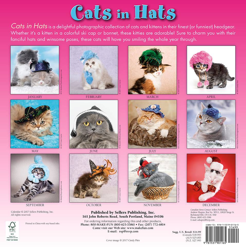 We love stylish cats in hats. Calendar © Sellers Publishing Cover image © 2017 Cindy Pitts. 30% off all our 2018 calendars with coupon code CAL30 at checkout. rsvp.com #Calendars #218Calendar #catsinhats #catlovers #catsinfunnyhats #catsoftwitter #couponcode