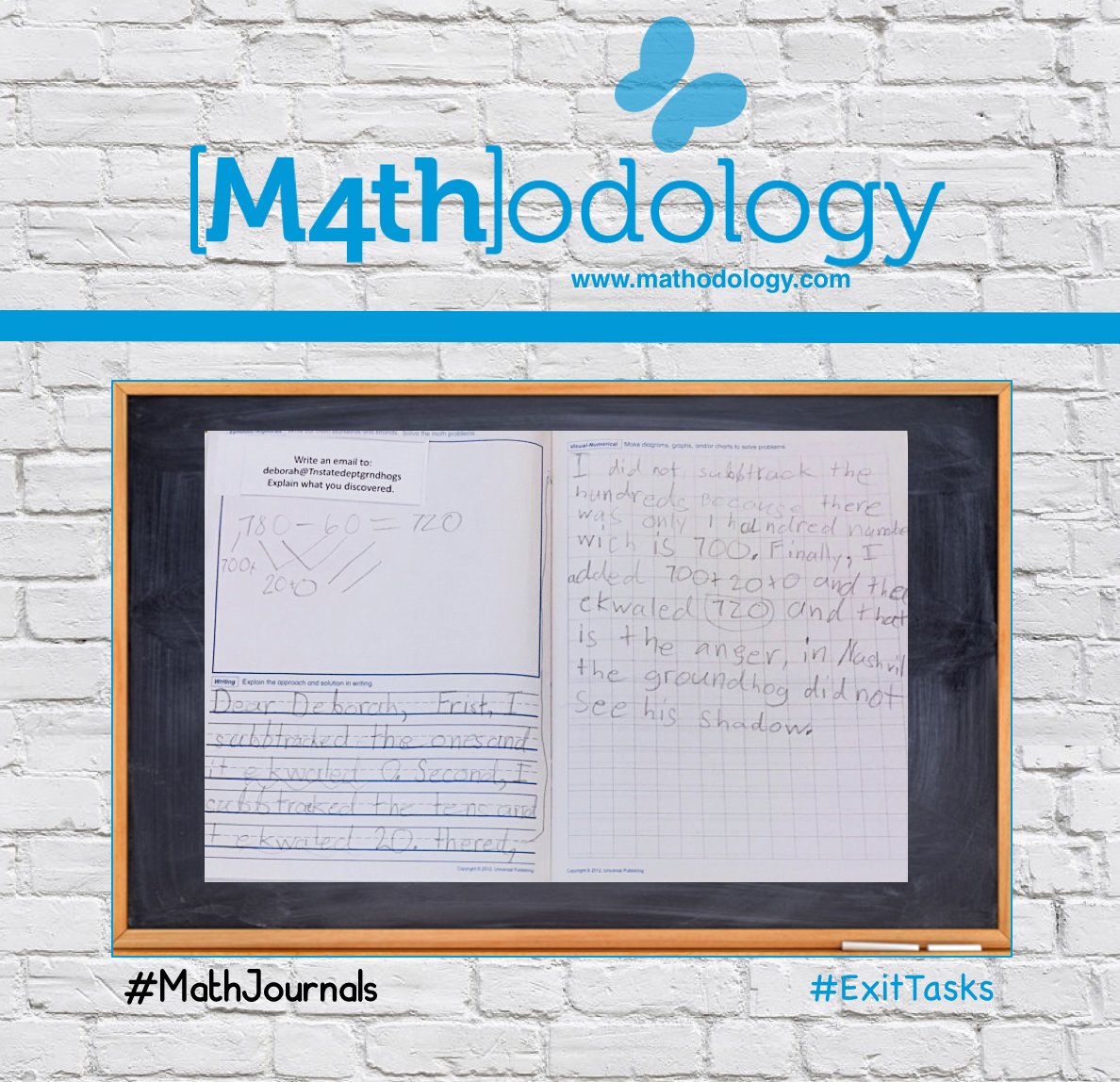 Mathodology's tweet photo. Why journal in math? Math isn't about becoming a calculator, it's about being able to #solve, #show, #sharethinking, and #defendmethods.
Journalling doesn't need 2 happen daily, but it should take place each week. Journalling helps Ts make #understanding #visible.
#mathchat #math https://t.co/6HuiN3412P