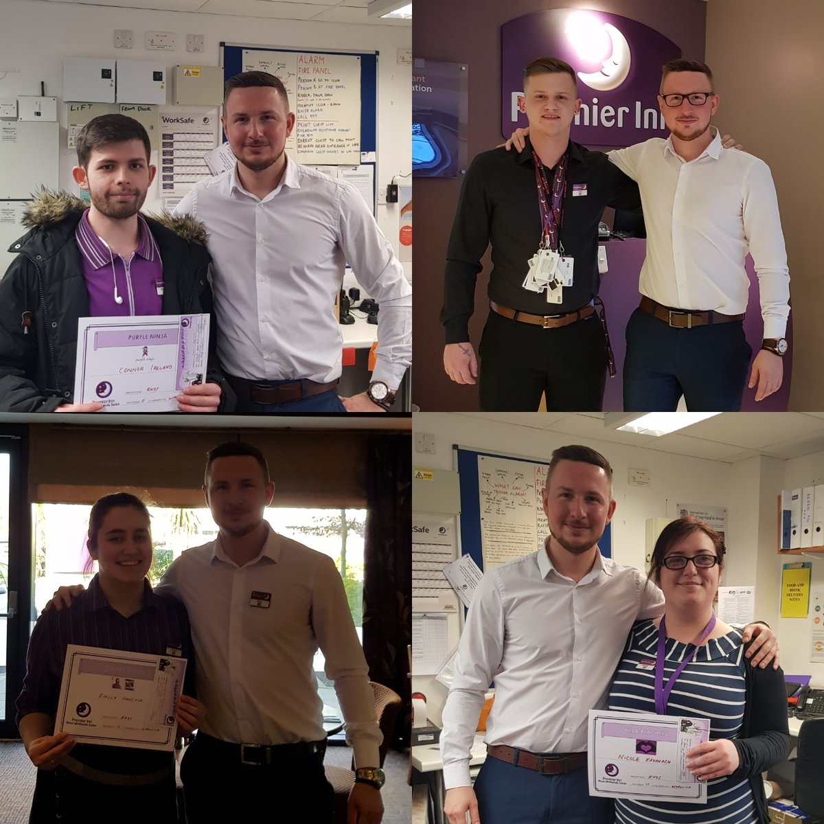 What a brilliant team <a href="/pi_warwick/">Premier Inn Warwick</a> 🏰 Connor(↖️left) Luke (↗️right) Emily (↙️left) all being recognised for great work last month. Nicole (↘️right) picking up the Heatbeat Hero award for her brilliant ongoing contribution to the team members and managers 🎉 @Hinson_Yates