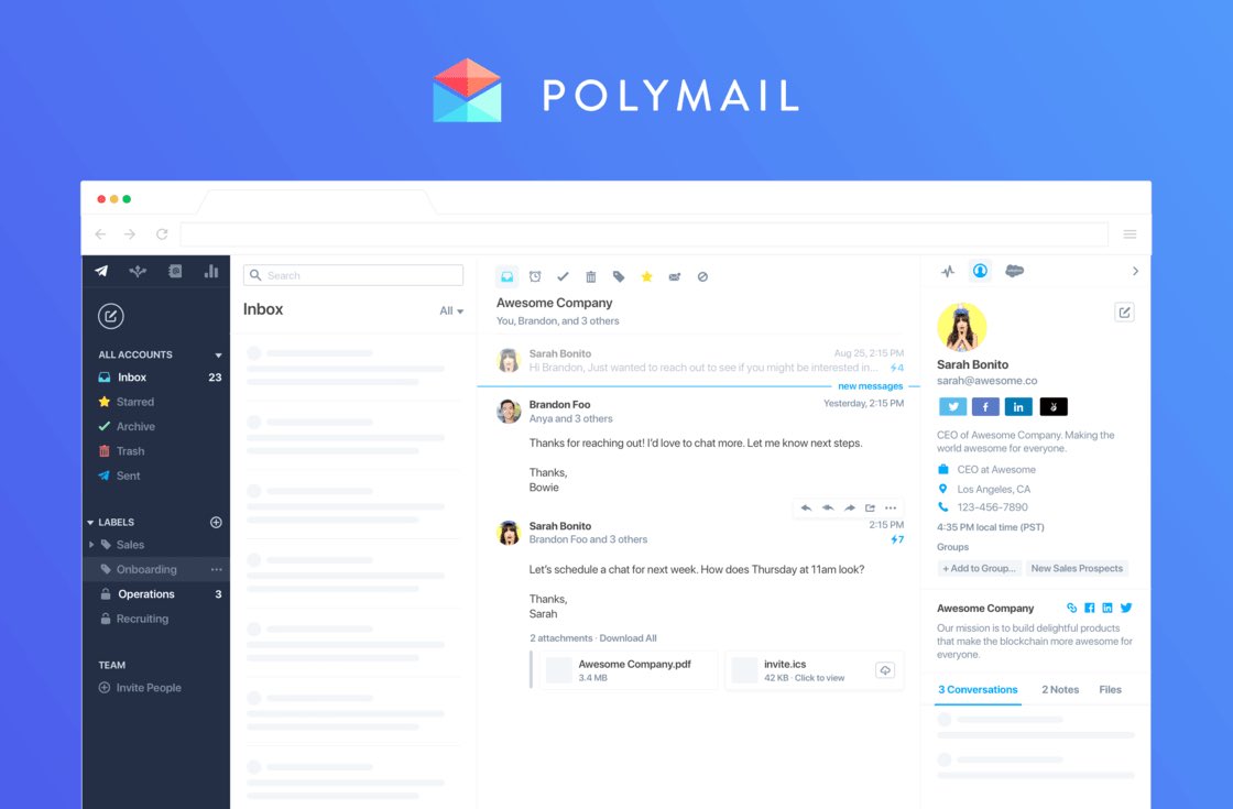 huangjinbo's tweet photo. #Polymail 是一款跨平台邮件客户端,和类似产品不同的地方在于,Polymail 主打为现代销售团队服务,针对销售人员和客户信息管理,以及销售业绩追踪方面也进行了特别的优化。现有 macOS 、iOS 和Web 版本。继承桌面客户端的全部功能同时,Web 版本还支持了与 Google 日历同步,以及自然语言处理等功能。 https://t.co/PwNjfaRU1L