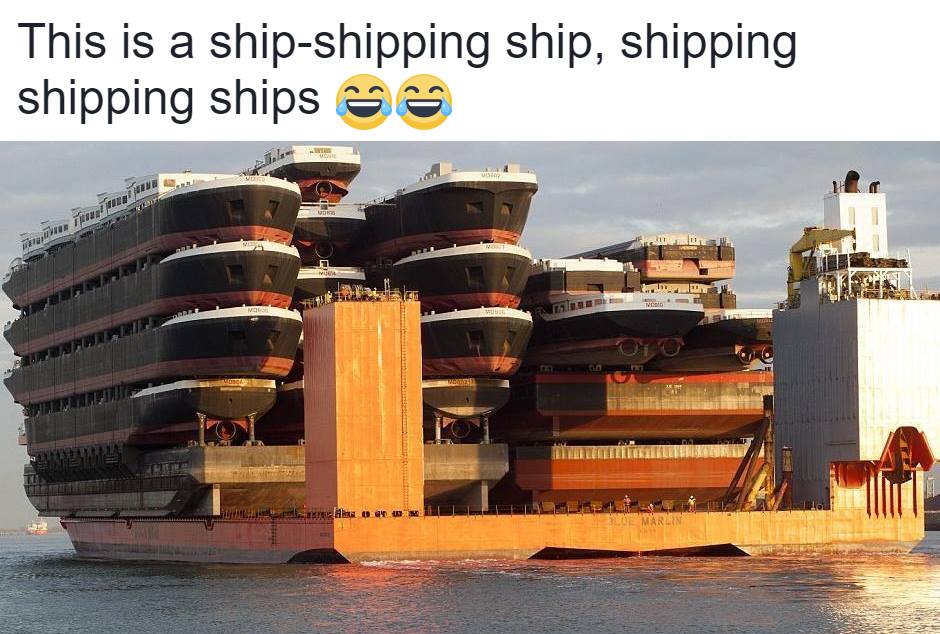NADMajors's tweet photo. This is a ship-shipping ship, shipping shipping ships 😂😂 🚢⚓

The giant ship #Blue_Marline carrying smaller shipping ships in a very rare and strange situation.
#NAD_Majors 🚢⚓ https://t.co/7OwdO8cJiq
