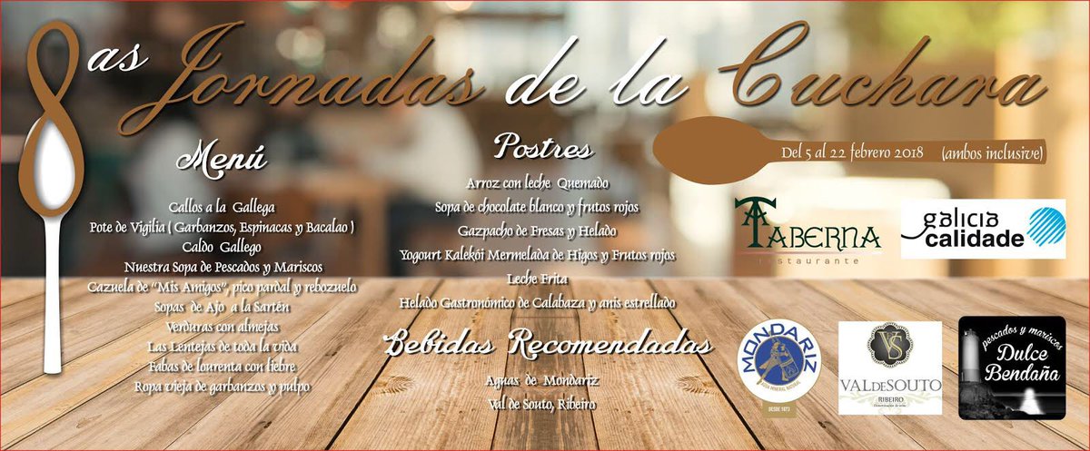 GaliciaCalidade's tweet photo. Non perdades as ‘VIII Xornadas da Cuchara’ no @ATabernaOurense
Dende hoxe ata o 22 de febreiro, os comensais poderán atopar un contundente menú!
Se visitas #Ourense pasa por #ATaberna, onde te atrapará o sabor tradicional das súas comidas!
#galiciacalidadelecer https://t.co/2lLsMTIY0K