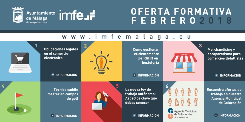 malagaimfe's tweet photo. ¿Sigues interesado en 👨‍💼#formación académica y/o profesional?

Éstas son algunas de las opciones formativas que 🏢@malagaimfe ofrece para el mes de 🗓febrero.

Consulta aquí nuestra 📚oferta formativa al completo ➡https://t.co/6RXZzdIs9a https://t.co/SV26gTpkzu