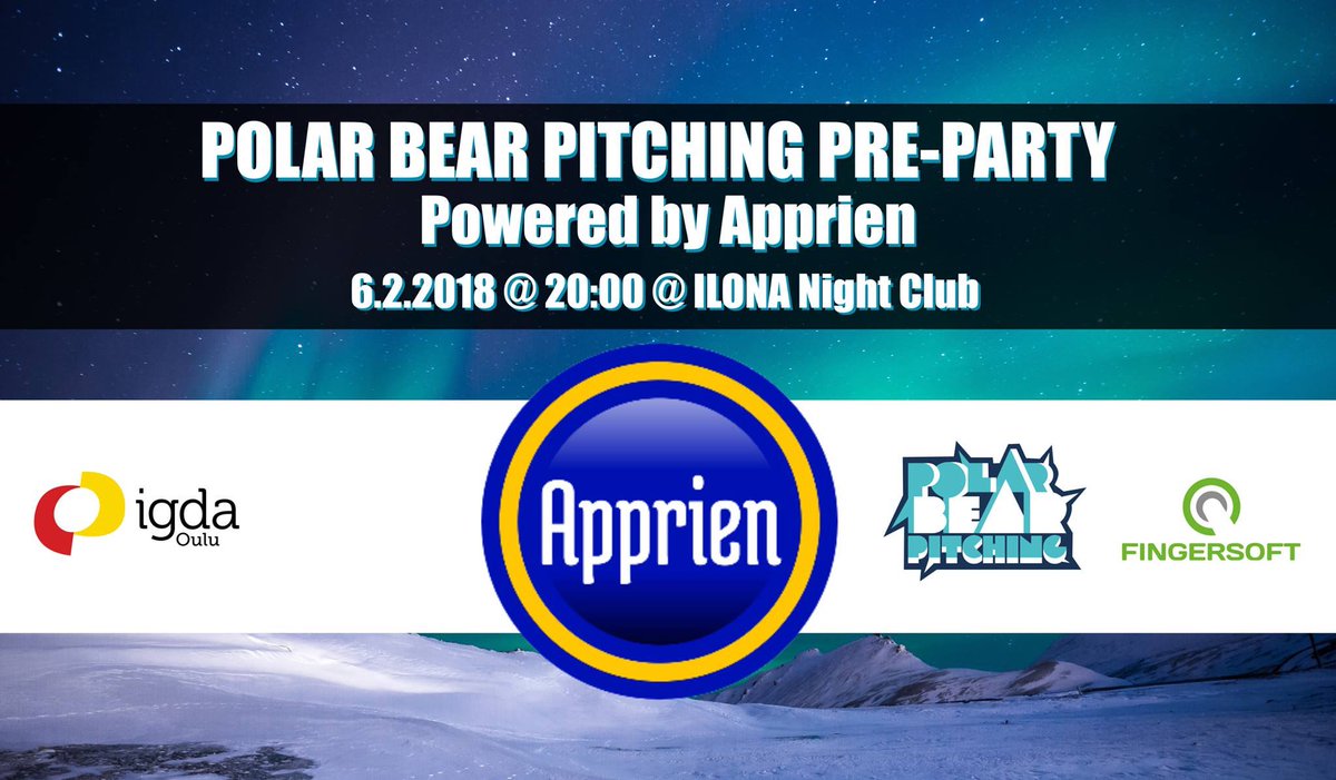 igdafinland's tweet photo. Tomorrow February 6th: IGDA Finland Oulu Hub @PolarBearPitch Pre-Party with @apprien_pricing! https://t.co/9oltW2LQ75 #IGDA #IGDAFinland #IGDAOulu #gamedev #PolarBearPitching #Apprien https://t.co/KwCOMJBSiD