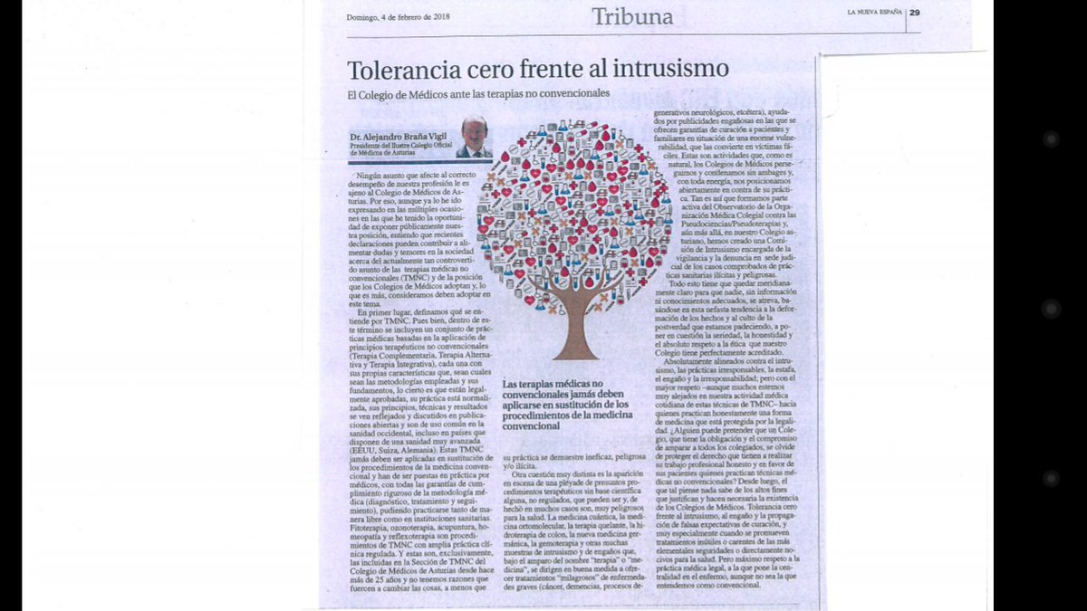 Gonzalofq's tweet photo. fantástica tribuna del presidente del colegio d médicos d asturias @achonast... prudente y lúcida... diferenciando entre las tmnc ejercidas legal y legítimamente por médicos y lo q es intrusismo... quizás el tal "Observatorio"  @OMC_Espana podría tomar nota... https://t.co/R2ovtkPq3G