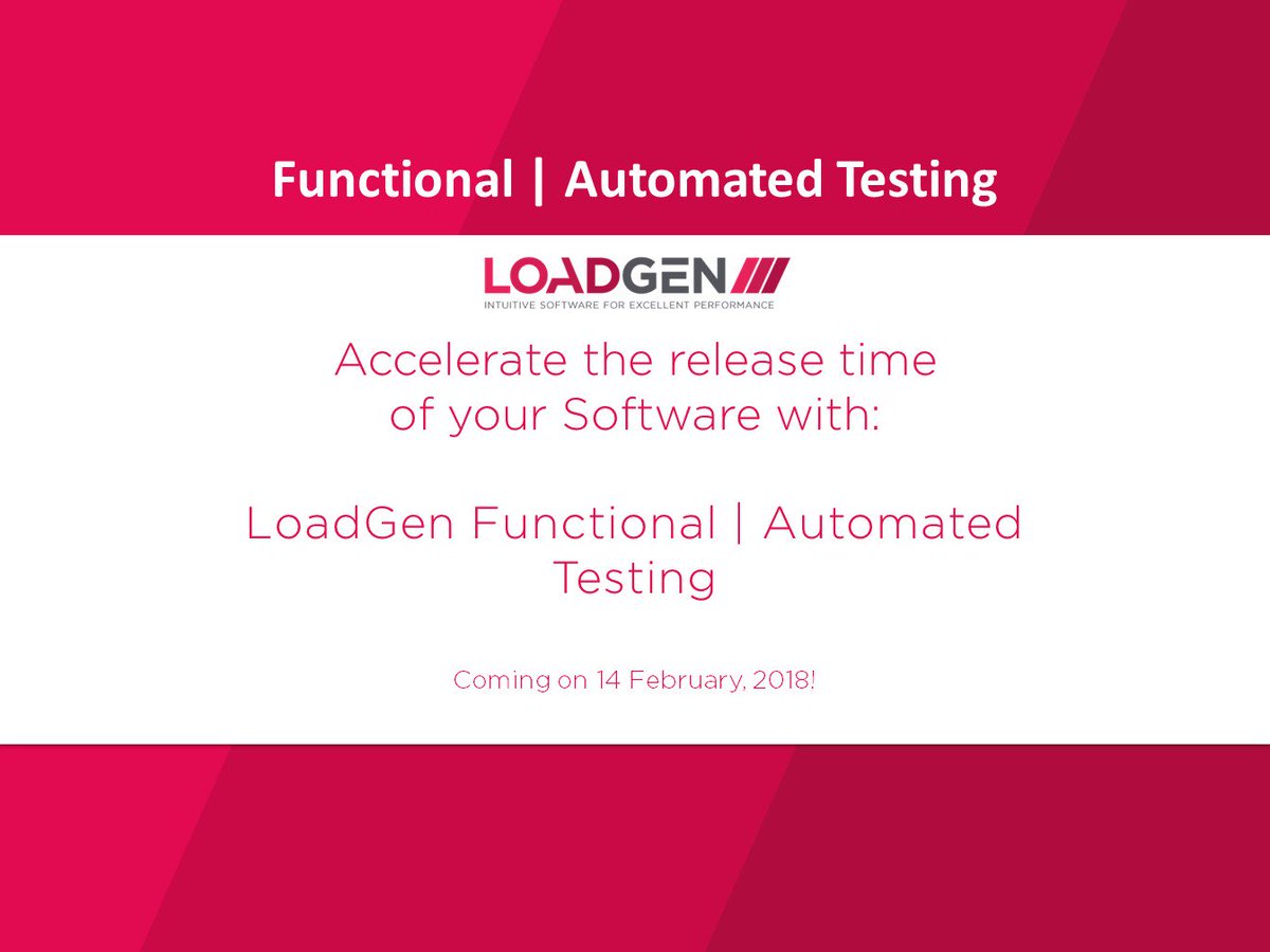 LoadGenSoftware's tweet image. Accelerate the release time of your software with LoadGen Functional | Automated Testing; coming on 14 February, 2018! Be the first to try our free trial: loadgen.com #Loadgen #FunctionalAutomatedTesting #newsoftware #automation