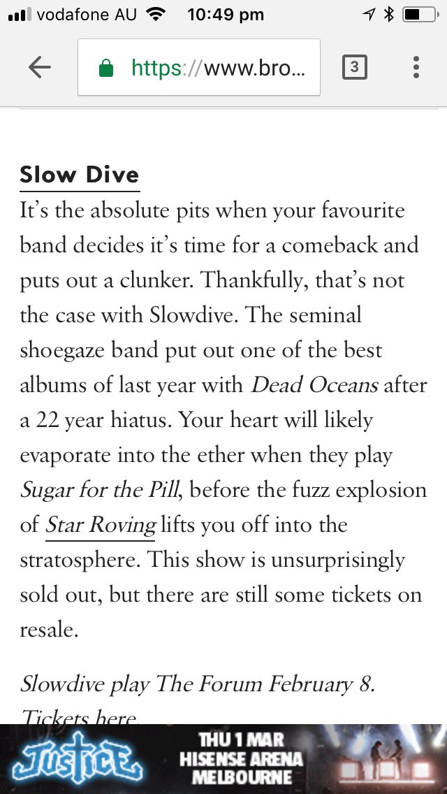 LambWandering's tweet photo. @Broadsheet_Melb errors guys!!!! Slowdive spelt wrong and also album name wrong 😬😬😬😬 https://t.co/s9lU8hb54C