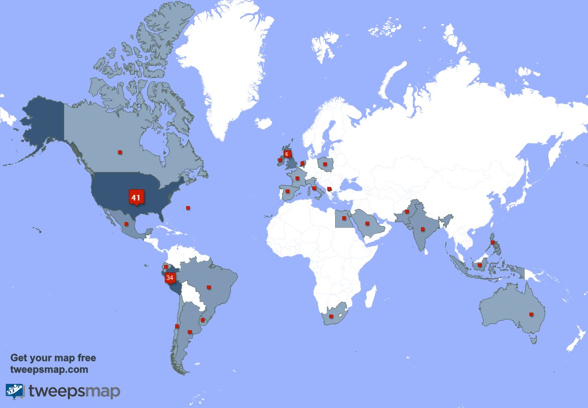 My followers live in 26 countries: USA(41%), Peru(33%)... tweepsmap.com/!HijackedMemory Get your free map!