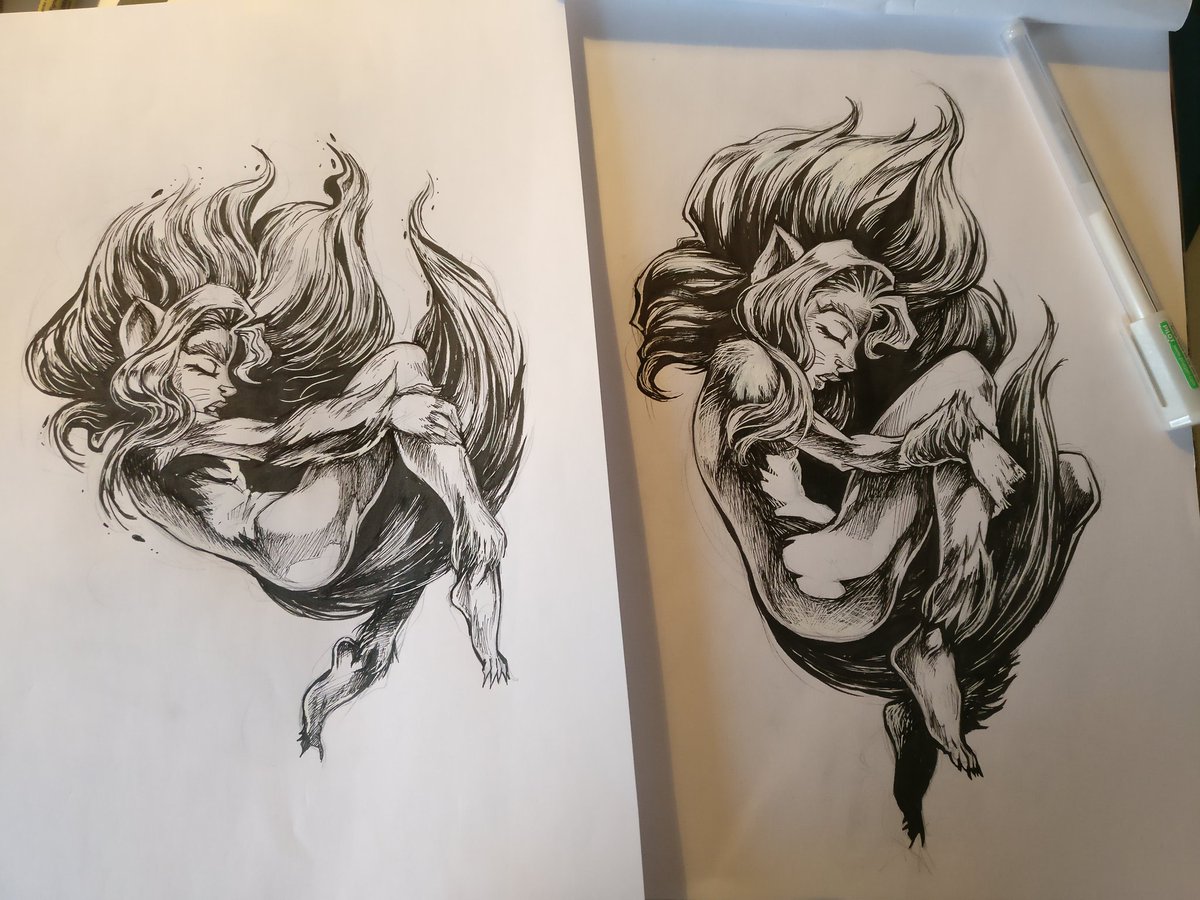 KARAFACTORY's tweet photo. RÊVES ET ÉVEILS...
Dans la catégorie "WIP", voici la première case de mon petit projet personnel. À gauche un premier dessin qui ne me convient pas, à droite la nouvelle version.
#anthro #furry #monstergirl #catgirl #félin #feline #sexy #fillechat #fur #ink #encrage #comics #bd https://t.co/ZUINm0Przw