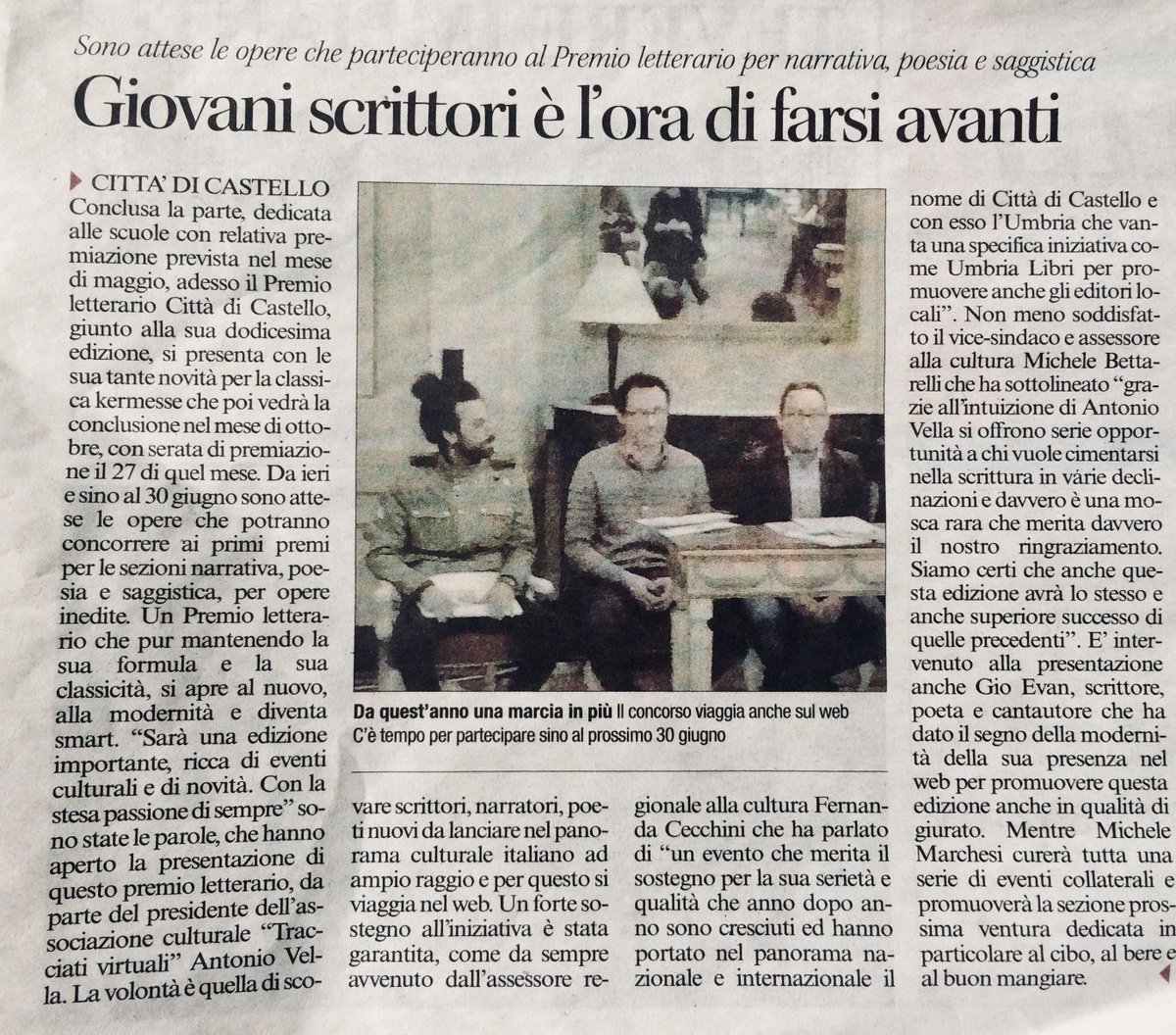 LuoghInteriori's tweet photo. #CROWDFUNDING #CONFERENZASTAMPA #PLCDC18
Sul @CorriereUmbria di venerdì 3 febbraio si parla del Premio Letterario Città di Castello e del progetto di #crowdfunding che stiamo realizzando.
A breve maggiori info: di cultura non si vive, ma senza si muore! https://t.co/VNFuaFEkVZ