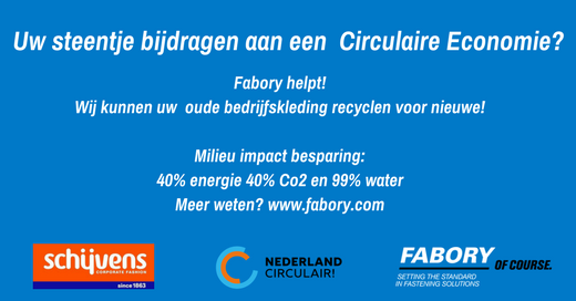 FaboryBE's tweet photo. Draag bij aan #circulaire economie en #recylcle oude bedrijfskleding naar nieuwe! Fabory regelt het smaen met @Schijvens1863 #milieu #impact #besparing https://t.co/PDx0neDSmH